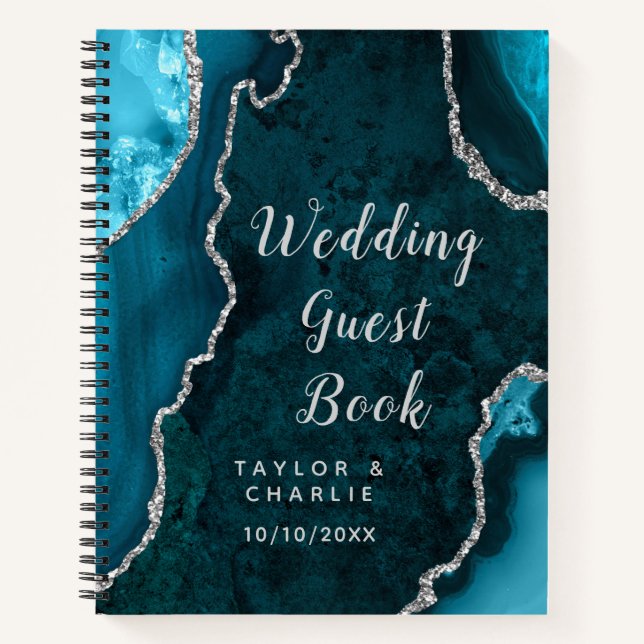 Livre d'or de mariage Turquoise et Agate Argentée (Devant)