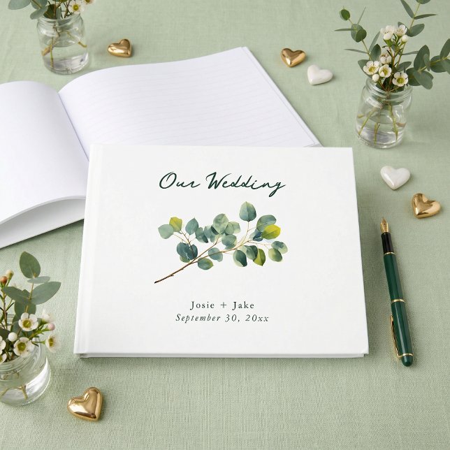 livre d'or de mariage vert branche d'eucalyptus (Eucalyptus branch green wedding guest book)