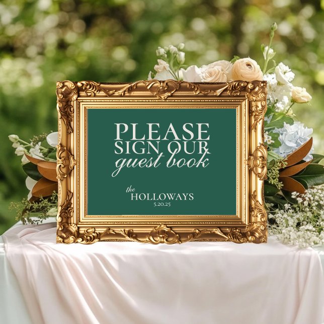 Livre d'or de mariage vert écriture élégante (Elegant Script Green Wedding Guest Book
)