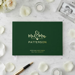 Livre d'or de mariage vert personnalisé avec nom r