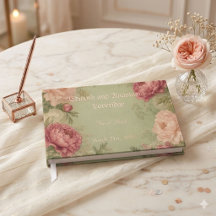 Livre d'or de mariage vert sauge, rose et dentelle
