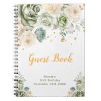 Livre d'or de naissance avec fleurs vert sauge et 