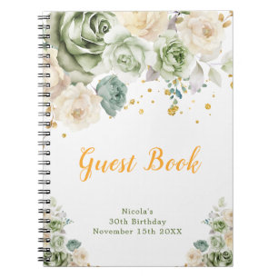 Livre d'or de naissance avec fleurs vert sauge et 