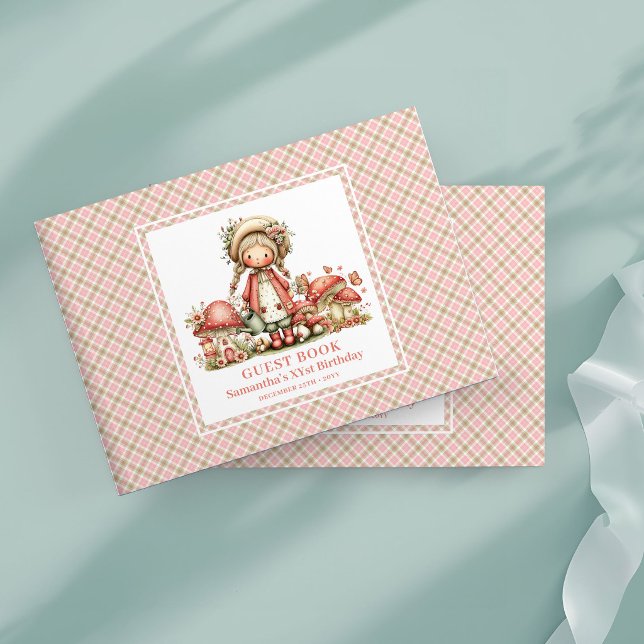 Livre d'or de naissance Champignon Floral de Fée M (Magical Fairy Floral Mushroom Birthday Guest Book)