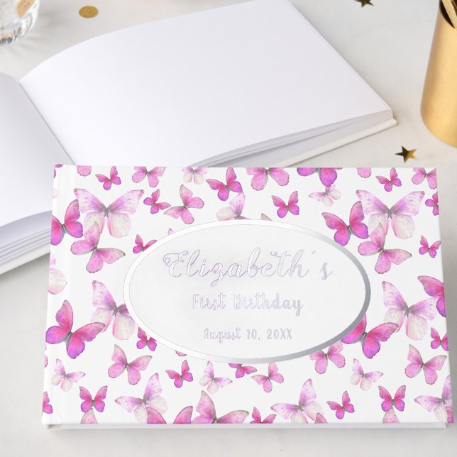 Livre d'or de naissance papillon argenté pour prem (Créateur téléchargé)