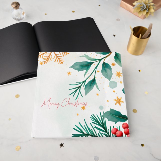 Livre d'or de Noël aquarelle Joyeux Noël – Fêtes (Recto ouvert)