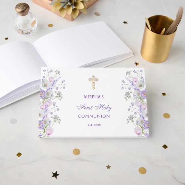 Livre d'or de première communion aux fleurs de lil (Recto ouvert)