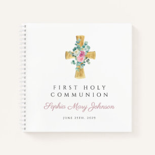 Livre d'or de première communion avec croix floral