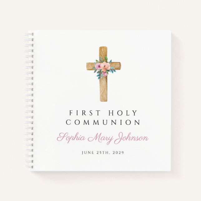 Livre d'or de première communion fille croix flora (Devant)