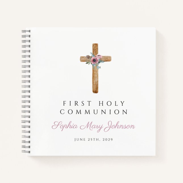 Livre d'or de première communion fille croix rose  (Devant)
