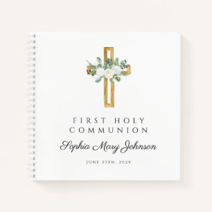 Livre d'or de première communion fleuri blanc élég
