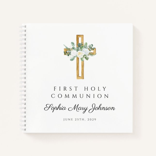 Livre d'or de première communion fleuri blanc élég (Devant)