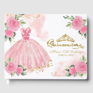 Livre d'or de Quinceanera floral robe rose chaud