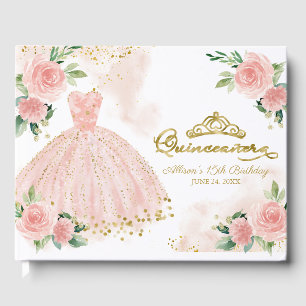 Livre d'or de Quinceanera floral robe rose saumoné