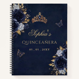 Livre d'or de Quinceañera Papillon Floral Or Marin