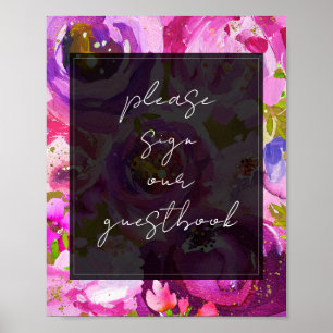 Livre d'or de signatures florales violettes roses 