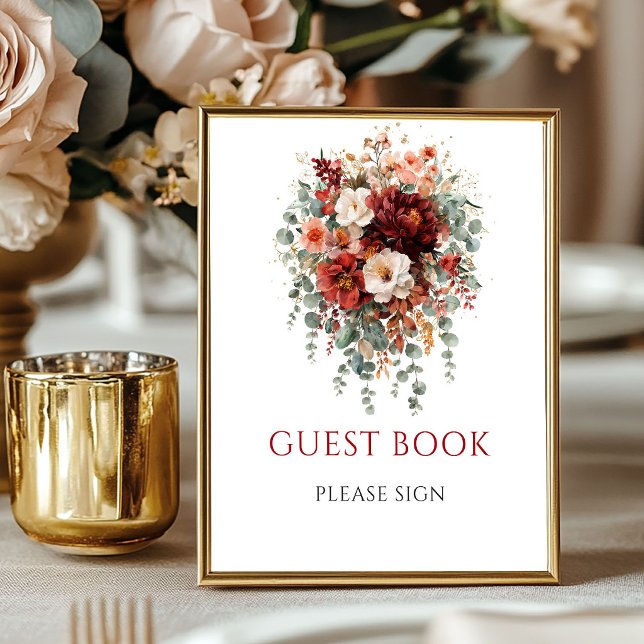 Livre d'or de table Bohème Rouge Profond Eucalyptu (Deep Red Boho Eucalyptus Guest Book Tabletop

)