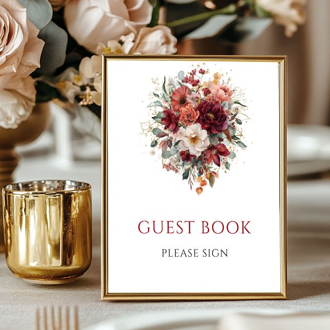 Livre d'or de table Marron Bohème Eucalyptus (Maroon Bohemian Eucalyptus Guest Book Tabletop

)