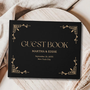 Livre D'or Déco Moderne Mariage Élégant Noir et Or