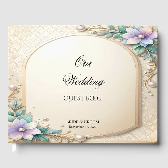 Livre D'or Decorative Floral Frame with Pearls Guest Book (Recto)