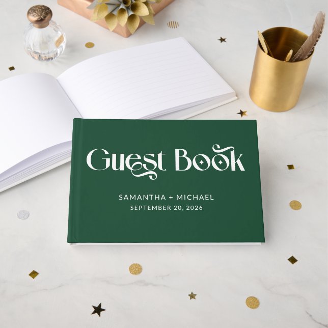 Livre D'or Deep Pine Décoratif Serif Mariage (Recto ouvert)
