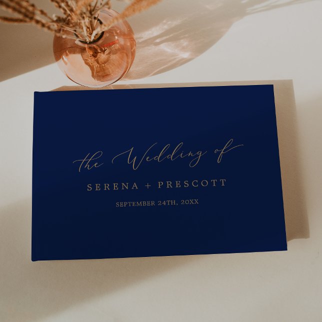 Livre D'or Delicate Gold and Navy Monogram Back Wedding (Créateur téléchargé)