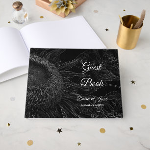 Livre D'or Demi Tournesol Art Floral Noir Et Blanc Élégant
