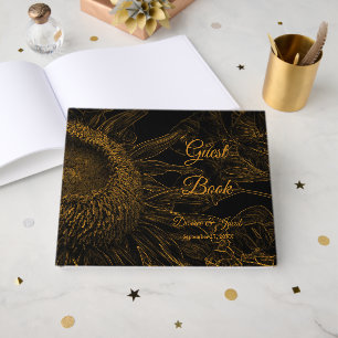 Livre D'or Demi-Tournesol Élégant Or Noir Art Floral