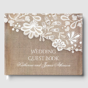 Livre D'or Dentelle et Mariage campagnard rustique Burlap