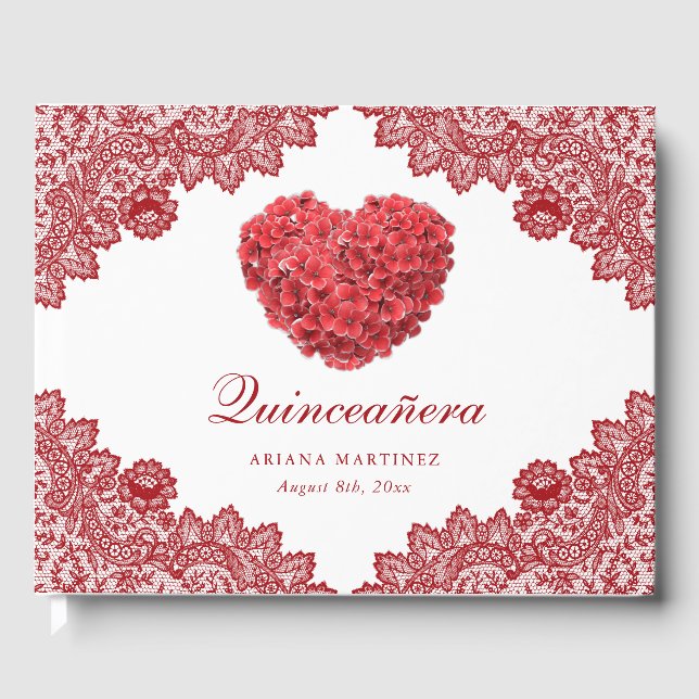 Livre D'or Dentelle florale rouge Rustique 15e anniversaire Q (Recto)