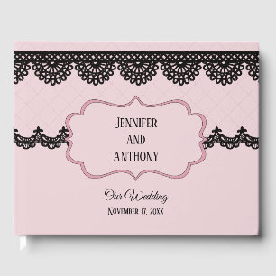 Livre D'or Dentelle noire sur Soft Pink Mariage personnalisé