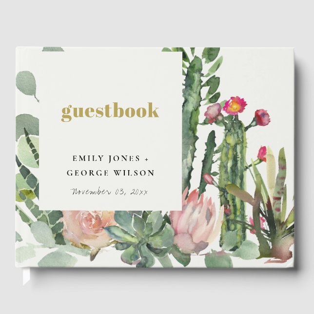 LIVRE D'OR DÉSERT FLORAL ROSE CACTI FOLIOR D'EAU (Recto)