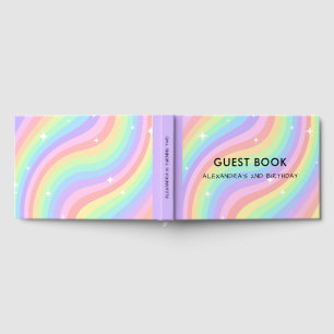 Livre D'or Deux super   Arc-en-ciel pastel Rétro 2ème Anniver