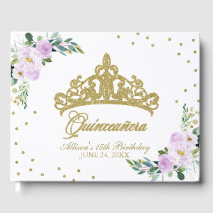 Livre D'or Diadème doré Blush Violet Lilas Floral Quinceanera