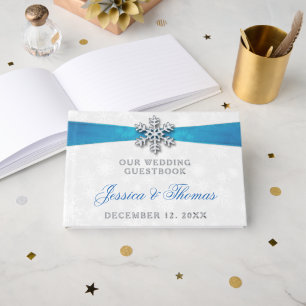 Livre D'or Diamante Snowflake & Blue Ribbon Mariage d'hiver