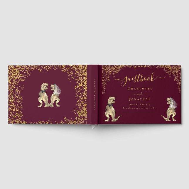 Livre D'or Dinosaur Theme Wedding Burgundy Red & Gold (Complet)