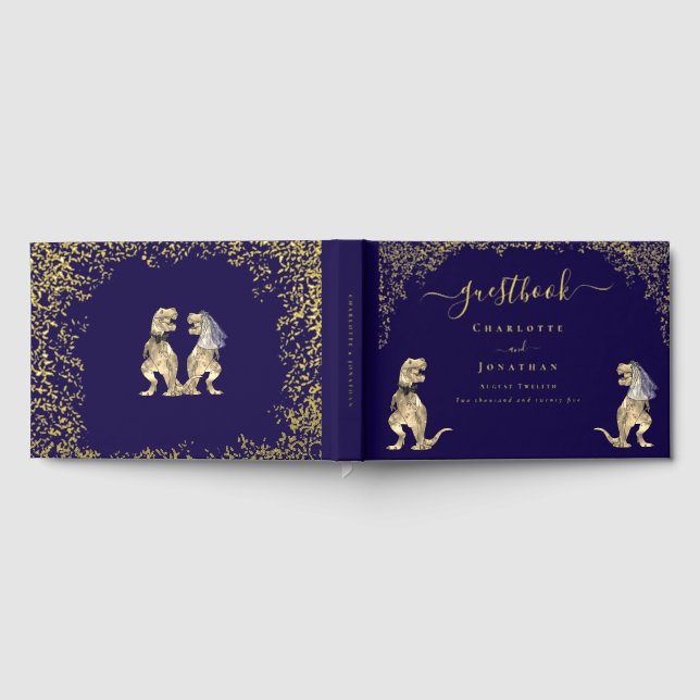 Livre D'or Dinosaur Theme Wedding Custom Navy Blue Gold (Complet)