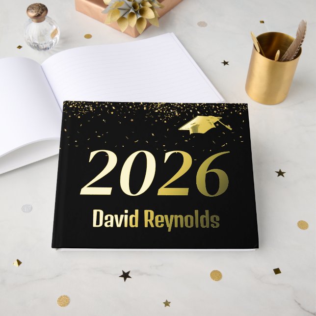 Livre D'or Diplômé 2026 Or et Noir (Recto ouvert)