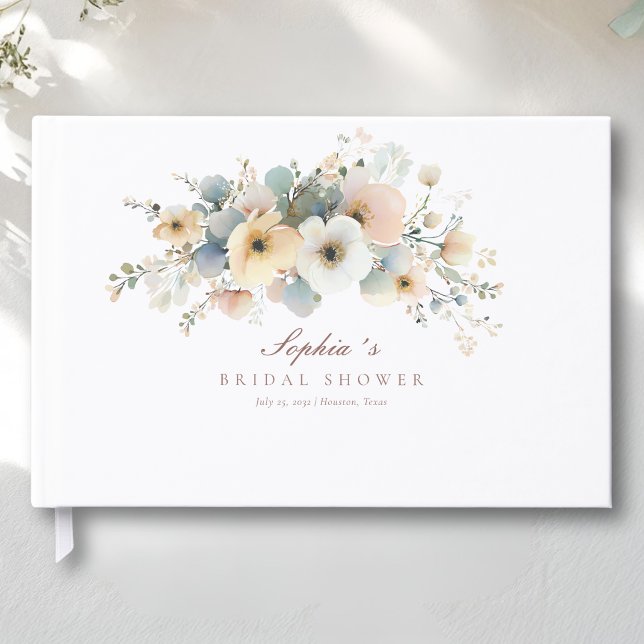 Livre D'or Douce Floraison Élégant Mariage Blanc (Soft Bloom Elegant Bridal Shower White Guest Book)