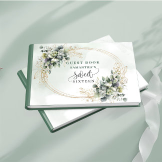 Livre D'or Douce Sweet 16 feuillage vert poussiéreux aquarell
