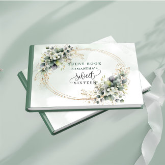 Livre D'or Douce Sweet 16 verte et blanche aquarelle bohème