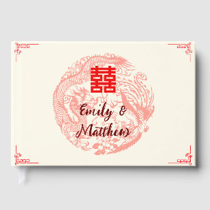 Livre D'or Dragon et Phoenix mariage chinois beige rouge