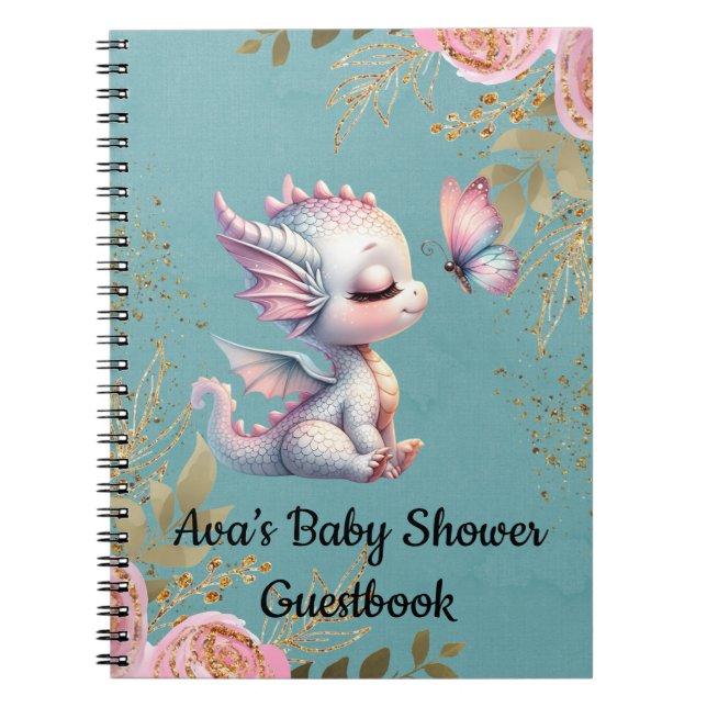 Livre d'or du Baby shower de papillon de dragon ro (Devant)