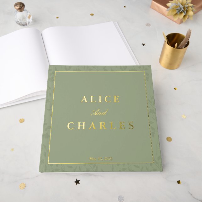 Livre d'or du mariage vert Sage (Recto ouvert)