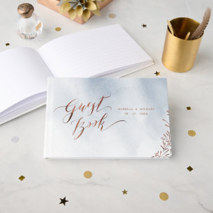 Livre D'or Dusty blue calligraphy rustic wedding guest book