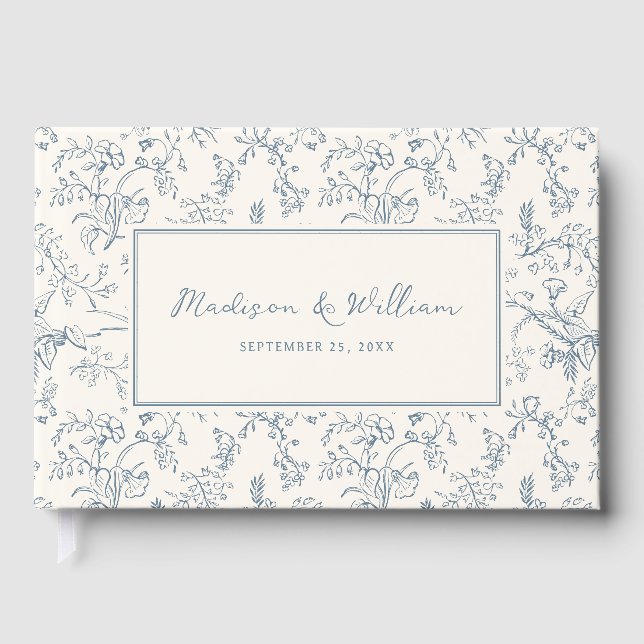 Livre D'or Dusty Blue Chinoiserie Pattern Wedding (Recto)