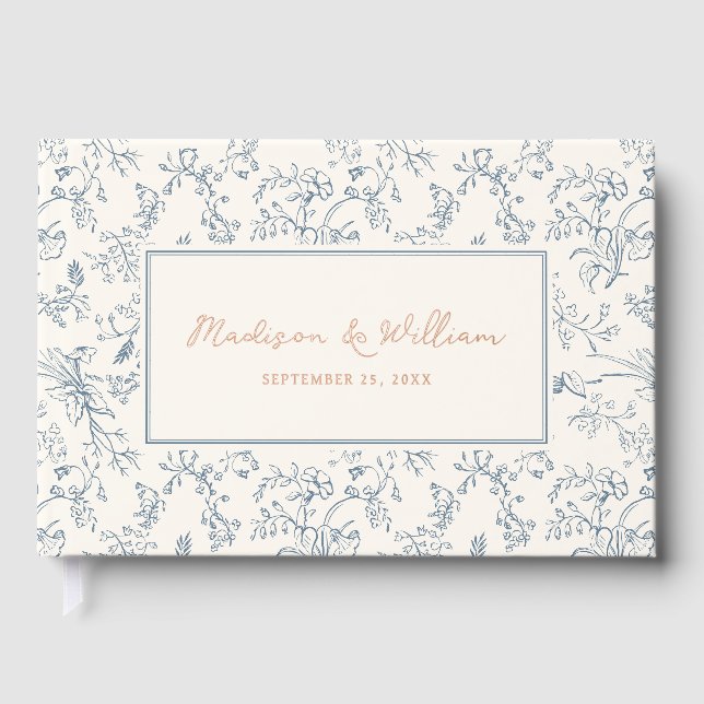 Livre D'or Dusty Blue Chinoiserie Pattern Wedding (Recto)