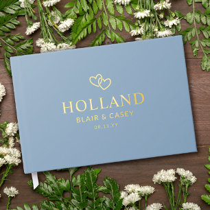 Livre D'or Dusty Blue Coeurs enclavés Mariage romantique