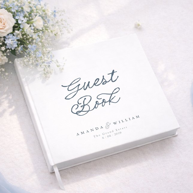 Livre D'or Dusty Blue Elegant Wedding Guest Book with Names (Créateur téléchargé)