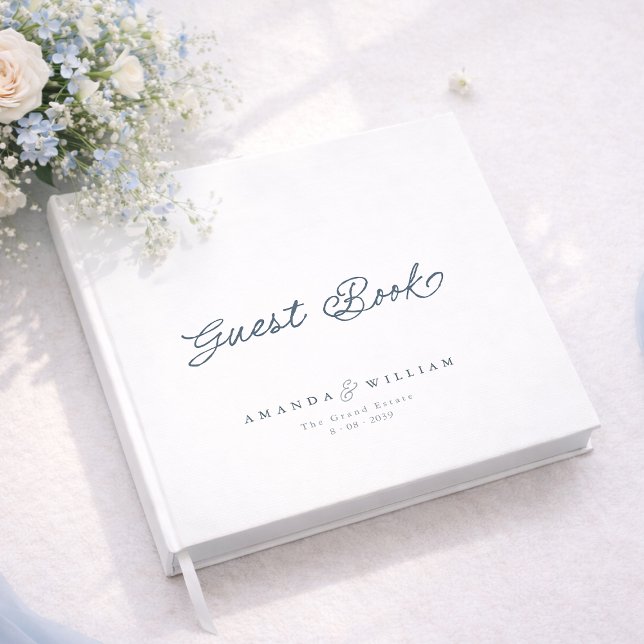 Livre D'or Dusty Blue Elegant Wedding Guest Book with Names (Créateur téléchargé)